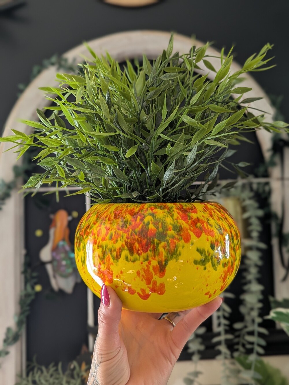 🌞VTG MC Frank Moreno California Pottery Planter Orange Green Psychedelic